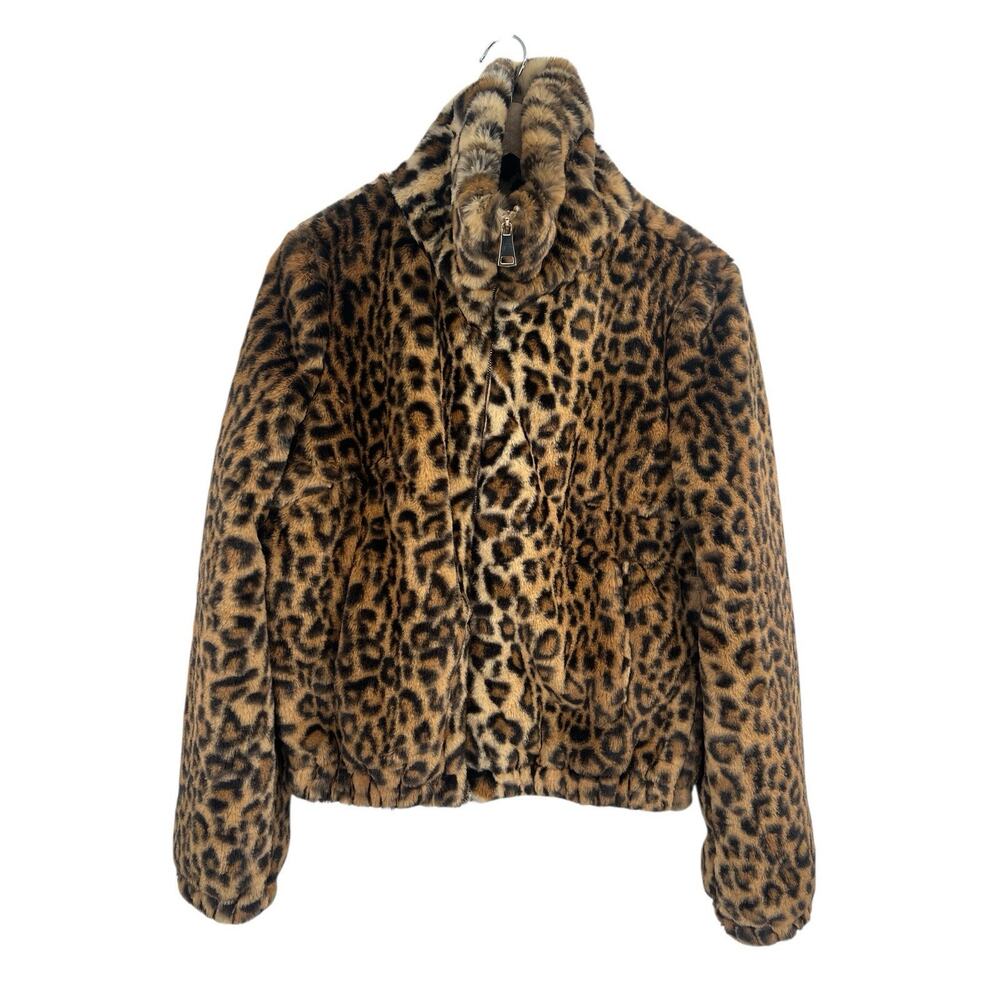 Urban Outfitters Plush Faux Fur Leopard Bomber Jacket XS - Picture 1 of 5